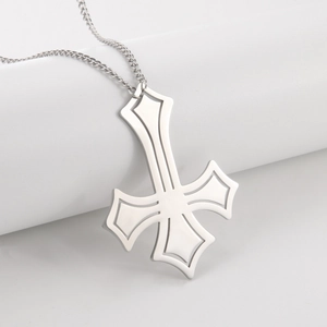 Retro Hip Hop Stainless Steel Inverted Cross Pendant Necklace For Men Women Gothic Rhombus Edge Crucifix Chain Fashion Jewelry
