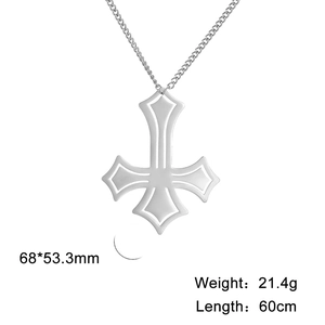Silver stainless steel cross necklace with a polished diamond-edge pendant and long chain