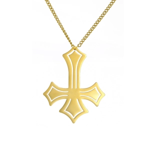 Polished gold-plated stainless steel necklace featuring an inverted cross pendant on a thin chain