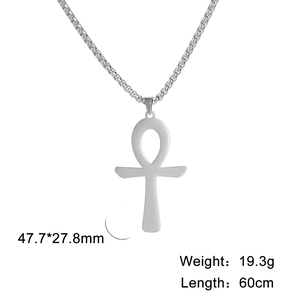 Ägyptische Ankh-Kreuz-Halskette aus 304 Edelstahl mit robuster quadratischer Perlenkette
