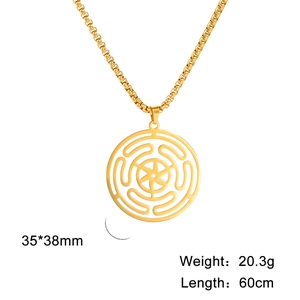 Punk style hollow round maze pendant necklace in gold stainless steel for jewelry seekers