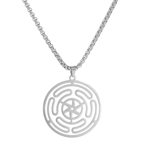 Punk style stainless steel Hecate's Wheel pendant necklace with box chain in silver finish