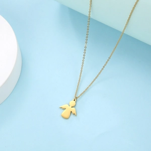 Gold minimalist angel silhouette pendant necklace in polished stainless steel for women