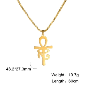Collier en acier inoxydable doré avec pendentif Croix d'Ankh et Œil d'Horus égyptien
