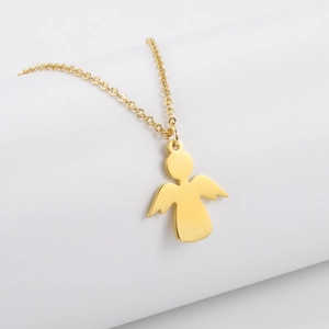 Minimalist Stainless Steel Angel Pendant Necklace For Women Polished Angel Wing Charm Clavicle Chain Jewelry Gift For Teen Girls
