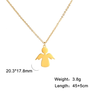 Gold angel pendant necklace in polished stainless steel with adjustable fine link chain