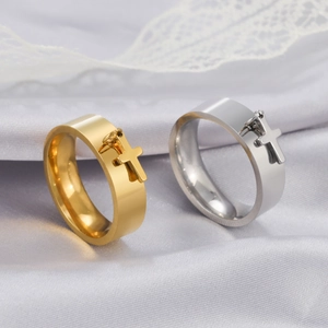 Fashion Stainless Steel Cross Pendant Band Ring For Men Women Gold Silver Plated Religious Jewelry Christian Finger Ring