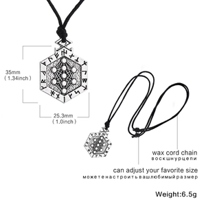 Colgante tótem hexágono punk con cordón de cera negra ajustable para hombres