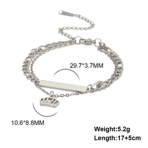 Titanium steel crown bracelet with double chains and polished rectangle pendant