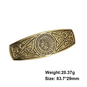 Detail of Viking Vegvisir hair clip with Celtic knots and ancient runes engraved