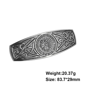 Vintage silver Viking Vegvisir hair clip with runes and Celtic knot designs