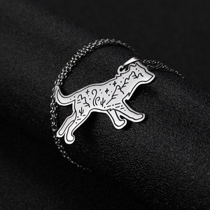 Punk style stainless steel wolf pendant necklace featuring mountain and star engravings