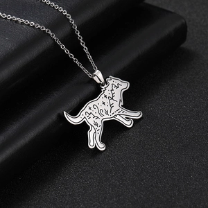 Running wolf pendant necklace in stainless steel with mountain scenery etching