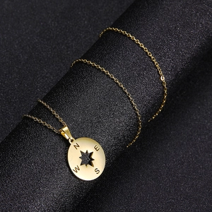 Gepolijste gouden roestvrijstalen kompas hanger ketting met ster en fijne kruis ketting
