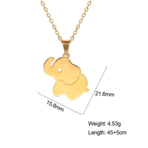 Gouden olifant hanger ketting van titanium staal met afmetingen 15,8x21,6mm en fijne ketting