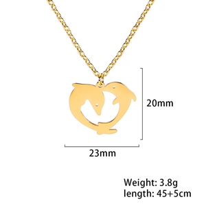 Collana dorata con pendente a cuore con doppi delfini e catenina regolabile
