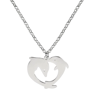 Collana con ciondolo a doppio delfino in argento lucido con catena a maglie incrociate