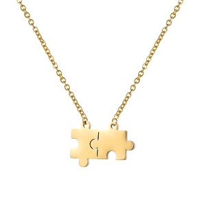 Collana con ciondolo a forma di puzzle in acciaio inossidabile dorato lucido