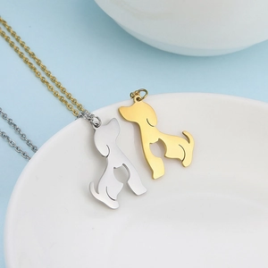 Polished cat and dog silhouette pendant necklaces in gold and silver set for friends