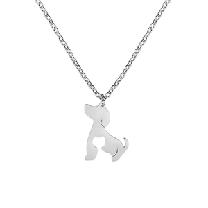 Polished metal necklace featuring a creative hollowed-out cat and dog silhouette pendant