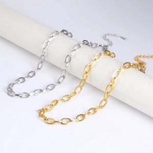 Hip Hop 304 Edelstahl Oval Link Kette Halskette Für Damen Herren Gold Stahl Farbe Einfache Büroklammer Kette Choker Schmuck