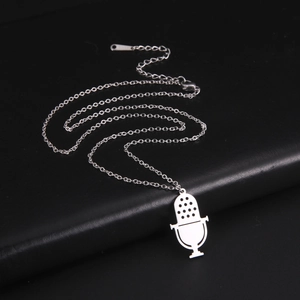 Trendige Edelstahl Retro Mikrofon Anhänger Halskette Für Herren Damen Hip Hop Rock Musik Schmuck Geschenke