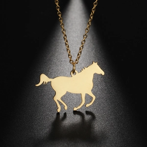 Elegant gold-plated 304 stainless steel horse silhouette pendant necklace on dark background