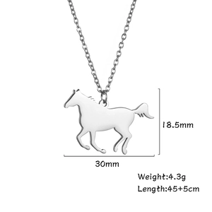 Polished 304 stainless steel running horse pendant necklace with adjustable chain length