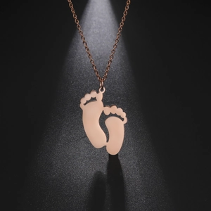 Polished rose gold baby footprint pendant necklace with minimalist O-chain for women