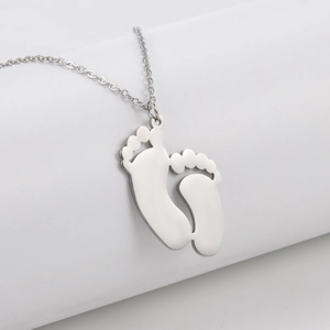 Polished 304 stainless steel necklace with baby footprint pendant on a fine O-chain