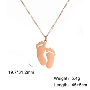 Rose gold stainless steel necklace with cute tiny baby feet footprints pendant design