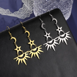 Böhmische Edelstahl Stern Mond Sonne Ohrhänger Für Damen Gold Silber Himmlische Astrologie Ohrringe Schmuck Geschenk