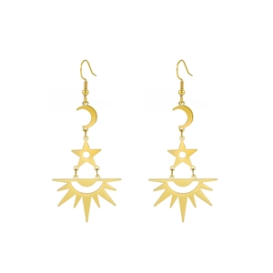 Böhmische Edelstahl-Ohrringe in Gold mit Stern-Ausschnitten und Sonnen-Mond-Design