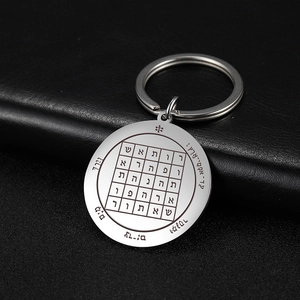 Macro shot of Solomon Saturn talisman pendant in polished stainless steel on black leather