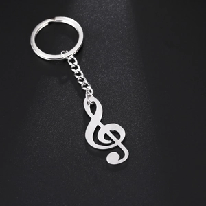 Polished stainless steel G-clef musical note keychain with ring for car keys and bags