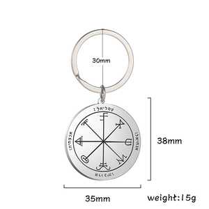 Detail view of 35mm stainless steel Solomon amulet keychain with dimensions and weight