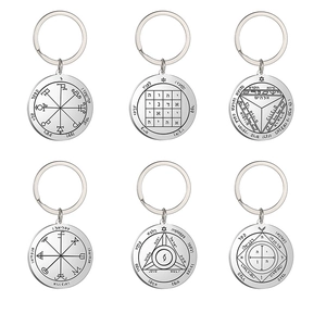 Mystical Seal Of Solomon Saturn Stainless Steel Keychain Hebrew Characters Pentacle Amulet Protection Pendant Keychain For Men Women Gift