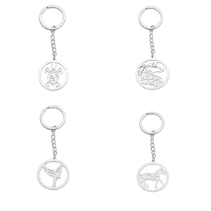 Stainless Steel Hollow Animal Keychain Sea Turtle Unicorn Horse Hummingbird Pendant Metal Keyring Jewelry Gift For Men Women