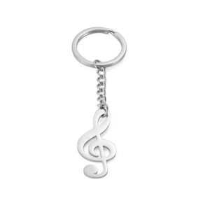Polished silver stainless steel treble clef musical note keychain for music lovers