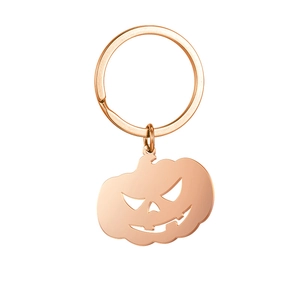 Polished rose gold stainless steel keychain with hollow angry pumpkin head pendant