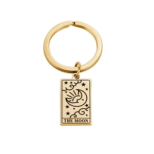 18K gold plated stainless steel keychain featuring The Moon tarot card design