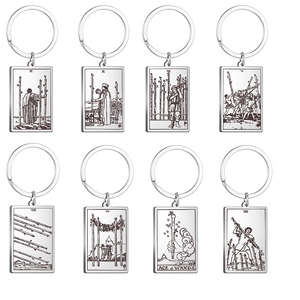 Porte-clés Carte de Tarot en Acier Inoxydable Pendentif Rectangle Bâtons Bijoux Ésotériques