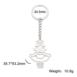 Stainless steel ballet girl keychain with cutout design and polished silver finish