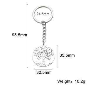 Dimensions of stainless steel tree of life keychain with hollow circular tree pendant