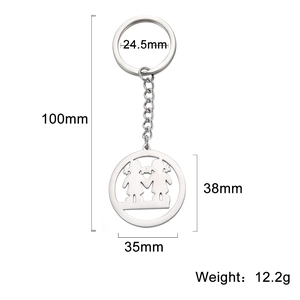 Stainless steel keychain with hollow hand-holding girls silhouette, 100mm total length