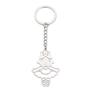 Silver stainless steel ballerina girl keychain with hollow pendant and polished finish