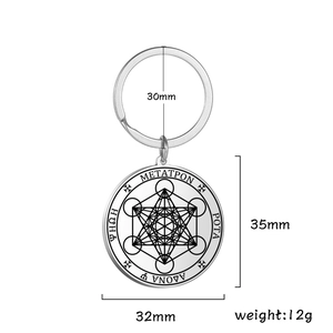 Edelstahl-Schlüsselanhänger mit Metatron-Würfel und mystischer geometrischer Gravur