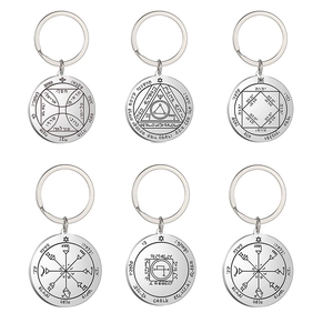 Stainless Steel Tarot Sun Keychain Seal Of Solomon Hexagram Hebrew Religious Mystical Amulet Protection Key Ring Gift