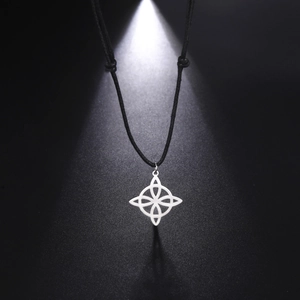 Vintage Edelstahl Hexenknoten Anhänger Halskette Keltischer Knoten Geometrisch Wicca Schmuck Verstellbare Wachskordel