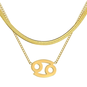 Collier double couche en acier inoxydable doré avec chaîne serpent et pendentif Cancer